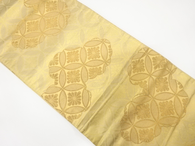 JAPANESE KIMONO / ANTIQUE FUKURO OBI / SILK / WOVEN FLOWER SHIPPO PATTERN